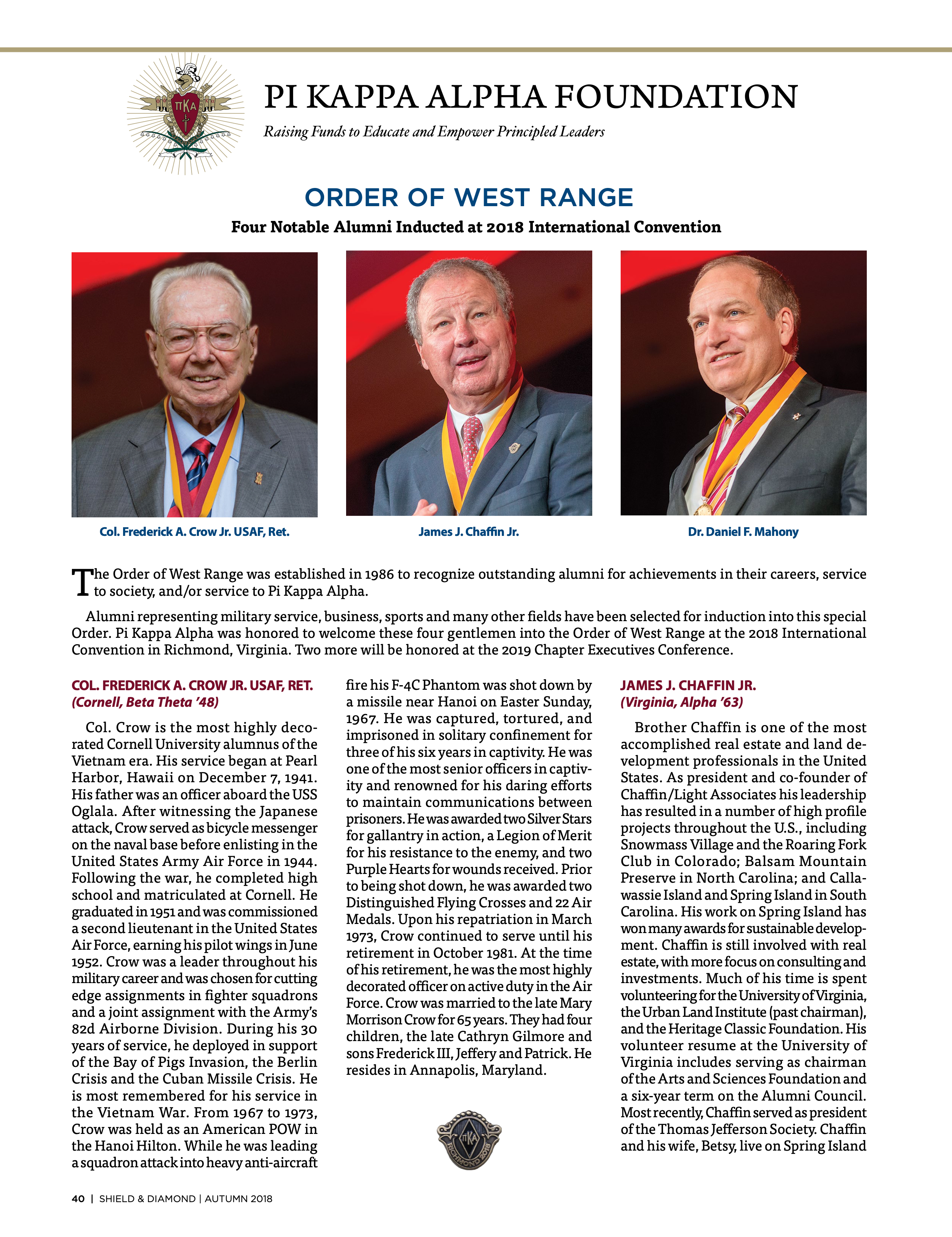 Pi Kappa Alpha Foundation, Autumn 2018